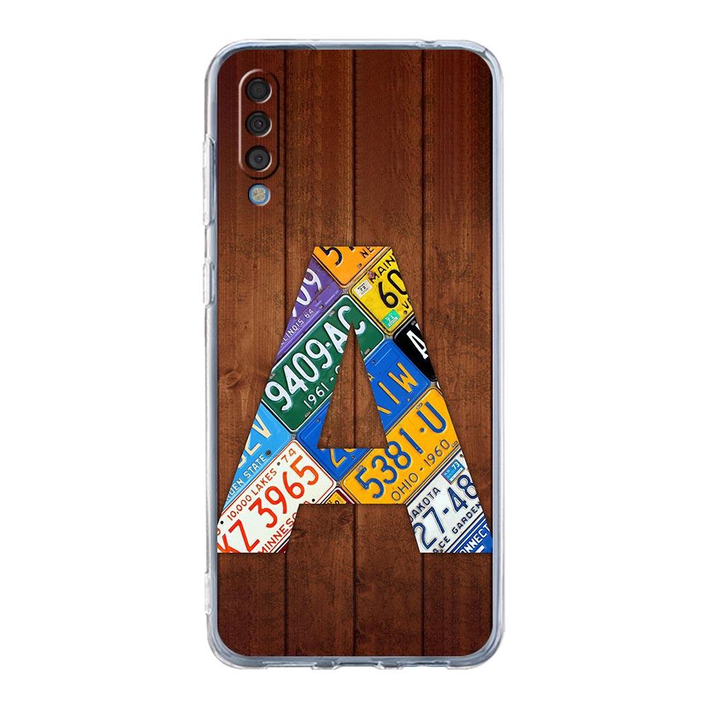 Phone Case For Samsung A14 A50 A70 A30 A40 A20E A10S A20S A02S A04S A12 A22 A32 A34 A42 A52 5G A54 wood License Letters Cover