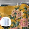 Waterproof Shower Curtain with Elegant Peony Flowers and Birds On a Vibrant Yellow Background for a Luxurious Bathroom Decor