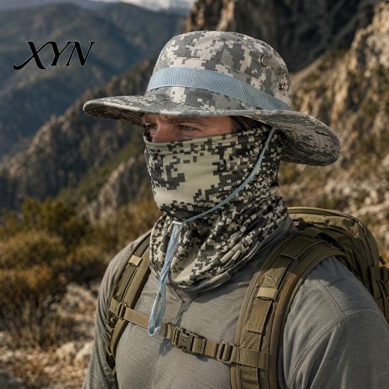 Quick-drying Hat Camouflage Sun with Balaclava Face Mask, UV Protection Men Wide Brim Hat, Breathable Bucket for Outdoor Fishing Hiking Cycling