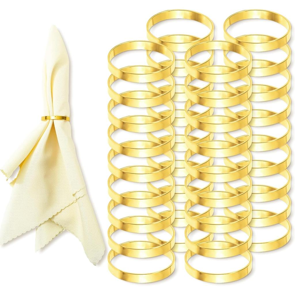 100Pcs Gold Metal Napkin Rings Stainless Steel Napkin Holders Round Metal Napkins Buckle for Wedding Christmas Party Dinner Table Setting Decor