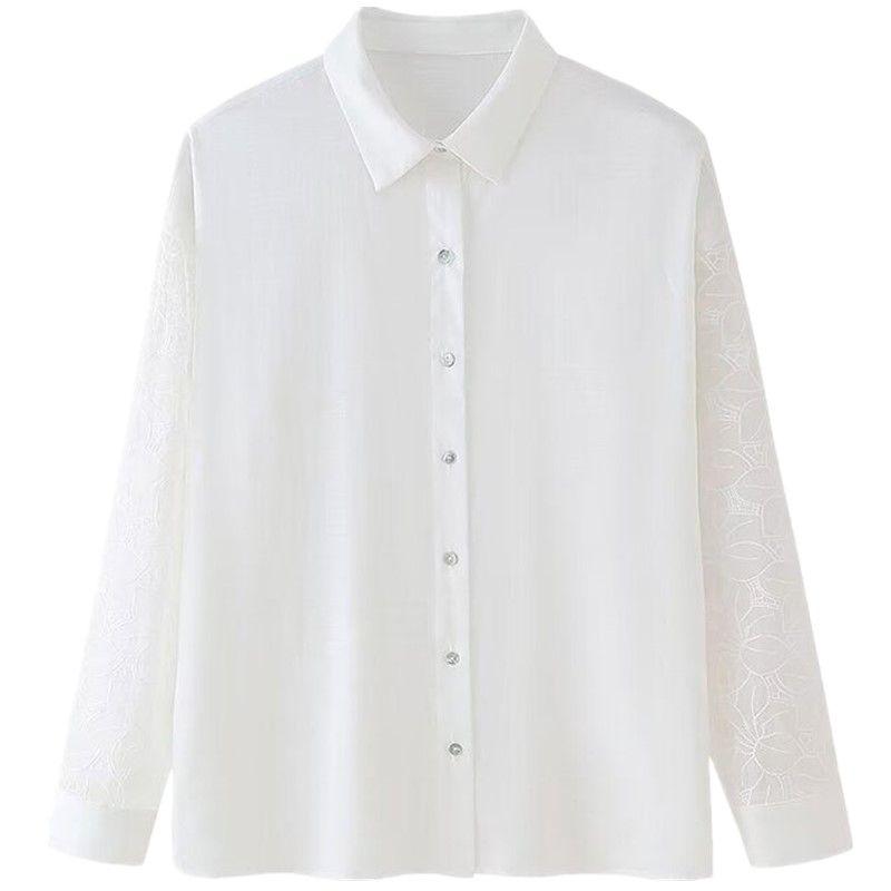 

Fashion Style 2024 Summer New Women s Clothing All-Match White Long Sleeves Lapel Linen Shirt 2949222 White L