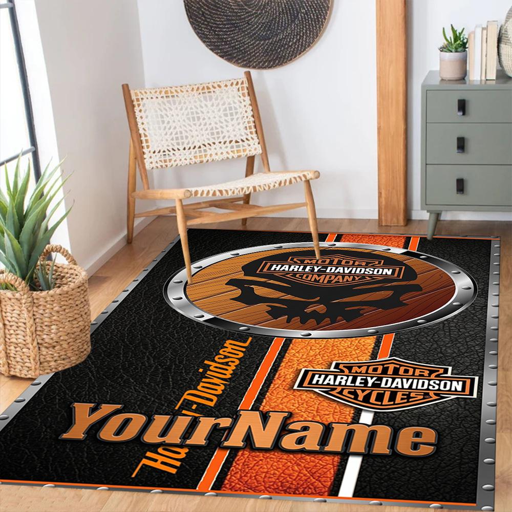 Harley-davidson Motorcycles Customizable Name Carpet Design for Playrooms Hallway Outdoor Entryway Anti-slip Rug Office home decor Wedding Party Gift