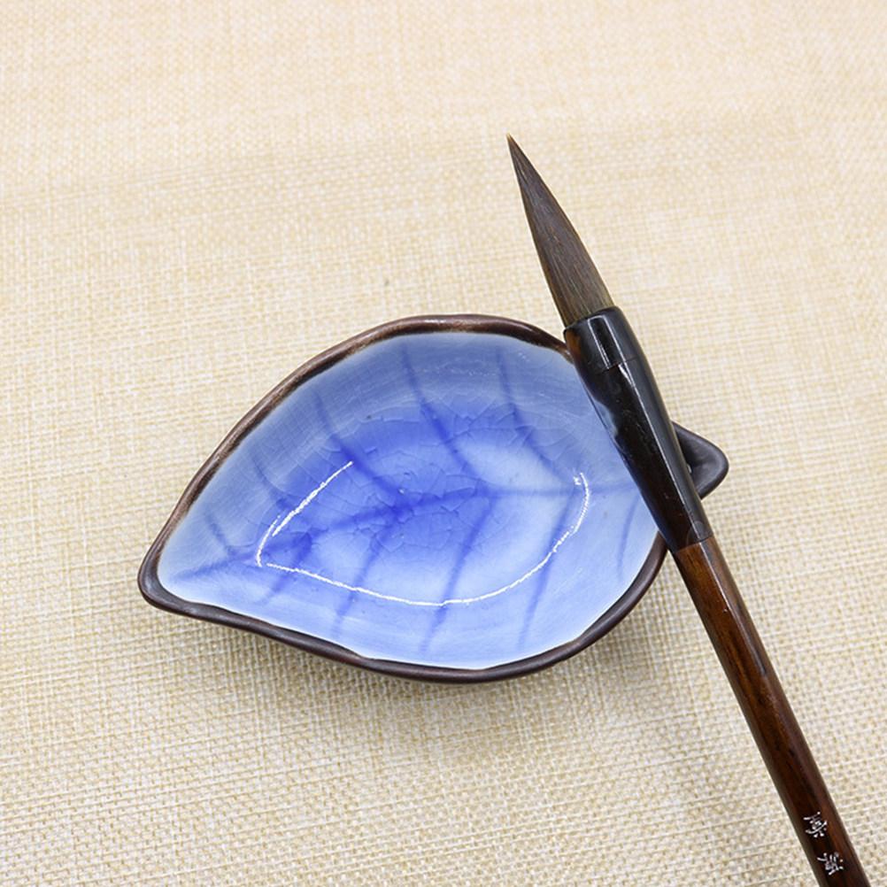 2Pcs Leaf Shape Ink Dish Ceramic Ink Tray Calligraphy Supplies for Beginners Professionals Artists Lightweight Polished Easy