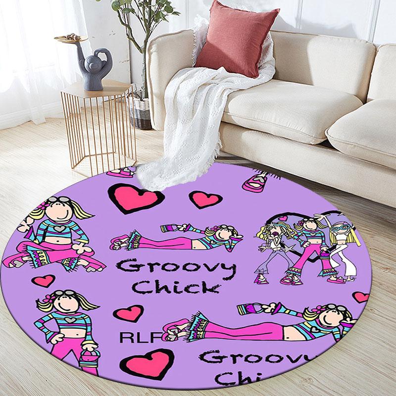 Groovy Chick,Round Area Rug,Carpet Rug for Living Room Bedroom Sofa Playroom Decor,Non-slip Floor Mat
