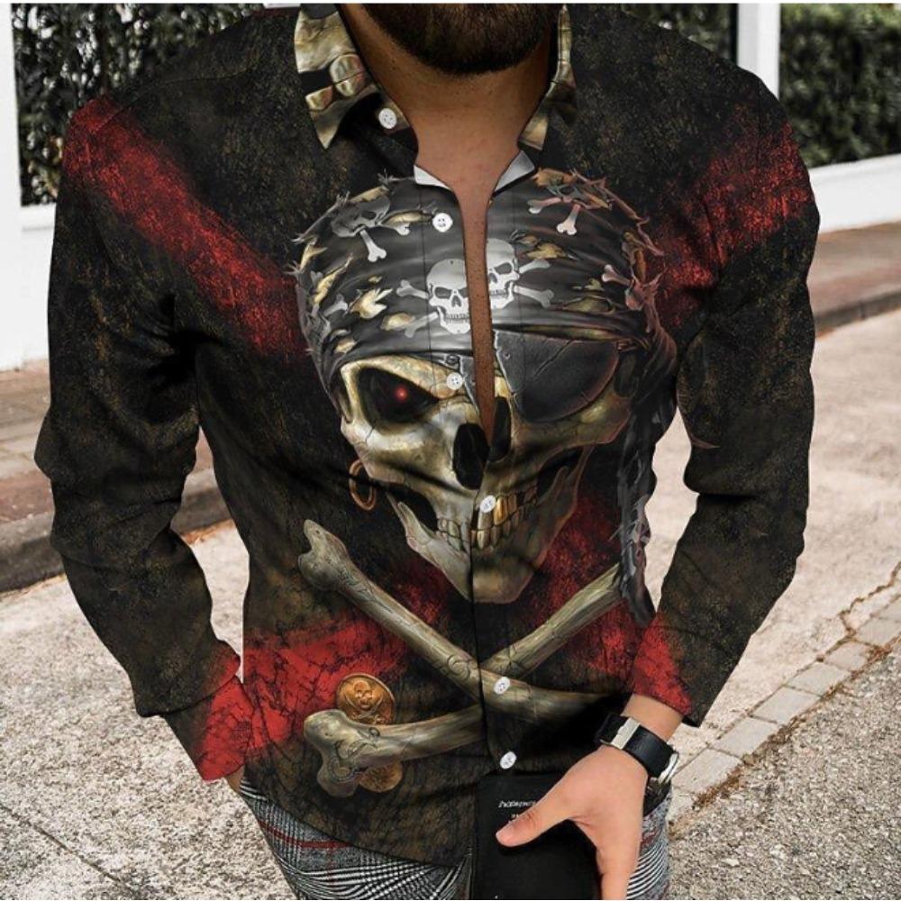 Men's Geometric Pattern Printed Long Sleeve Shirts Casual Cardigan New Button Holiday Fashion Shirts