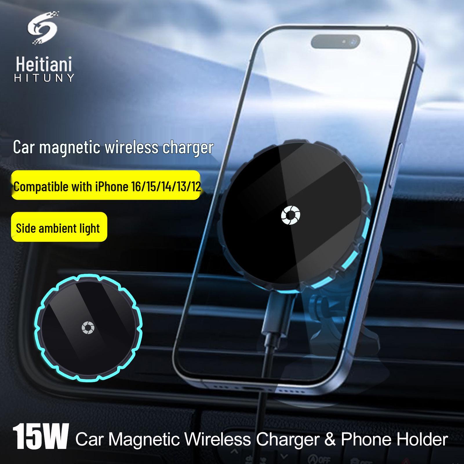 Magnetic Car Wireless Charger & Phone Holder with Ambient Light for Apple C35 Blue Light