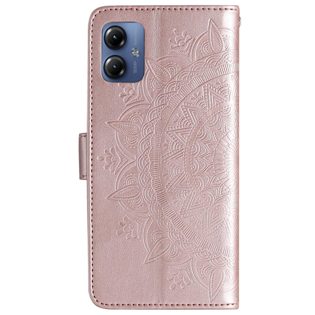 For Motorola Moto G54 5G Wallet PU Leather Phone Case Mandala Flower Imprinted Stand Cover with Strap