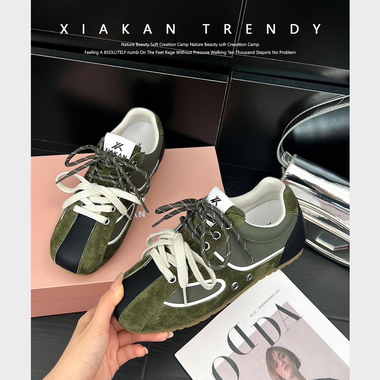 

Ретро кроссовки на плоской подошве, легкие немецкие тренировочные туфли, женские, 2025 весна-лето, новая мода, повседневная обувь на мягкой подошве, кожаные, универсальные туфли Форреста Гампа 40 армия зеленый