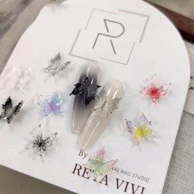 20Pcs Ice Through Temperature Softening Butterfly Nail Accessory 3D Gradient Color Butterfly Wearing Nail Resin Drill Decoration