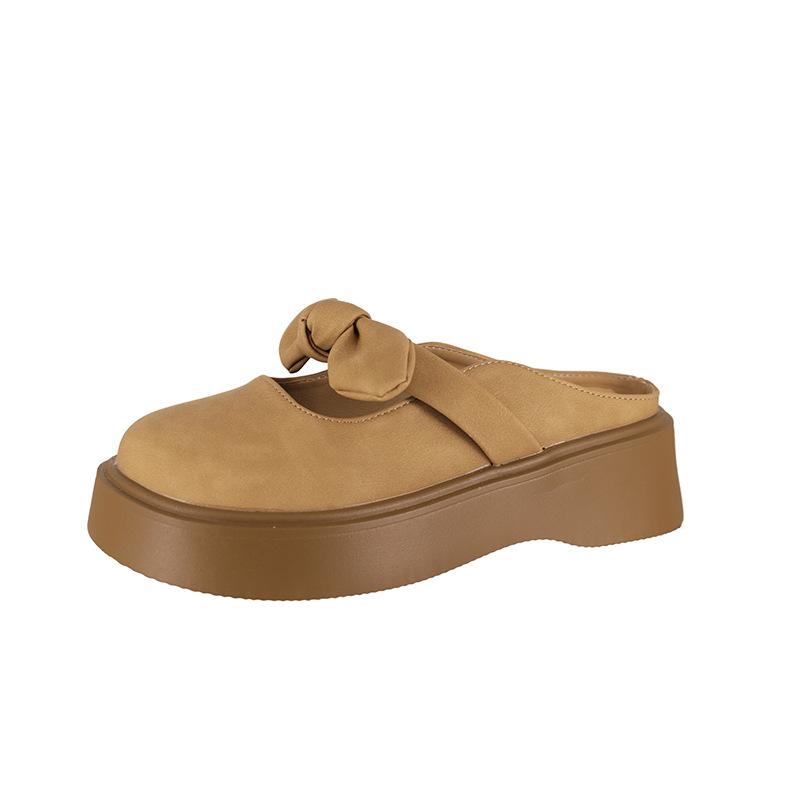 Thick-bottomed bow bag head half slippers women's outer wear 2025 new spring and summer one-pedal Mary Jane sandals