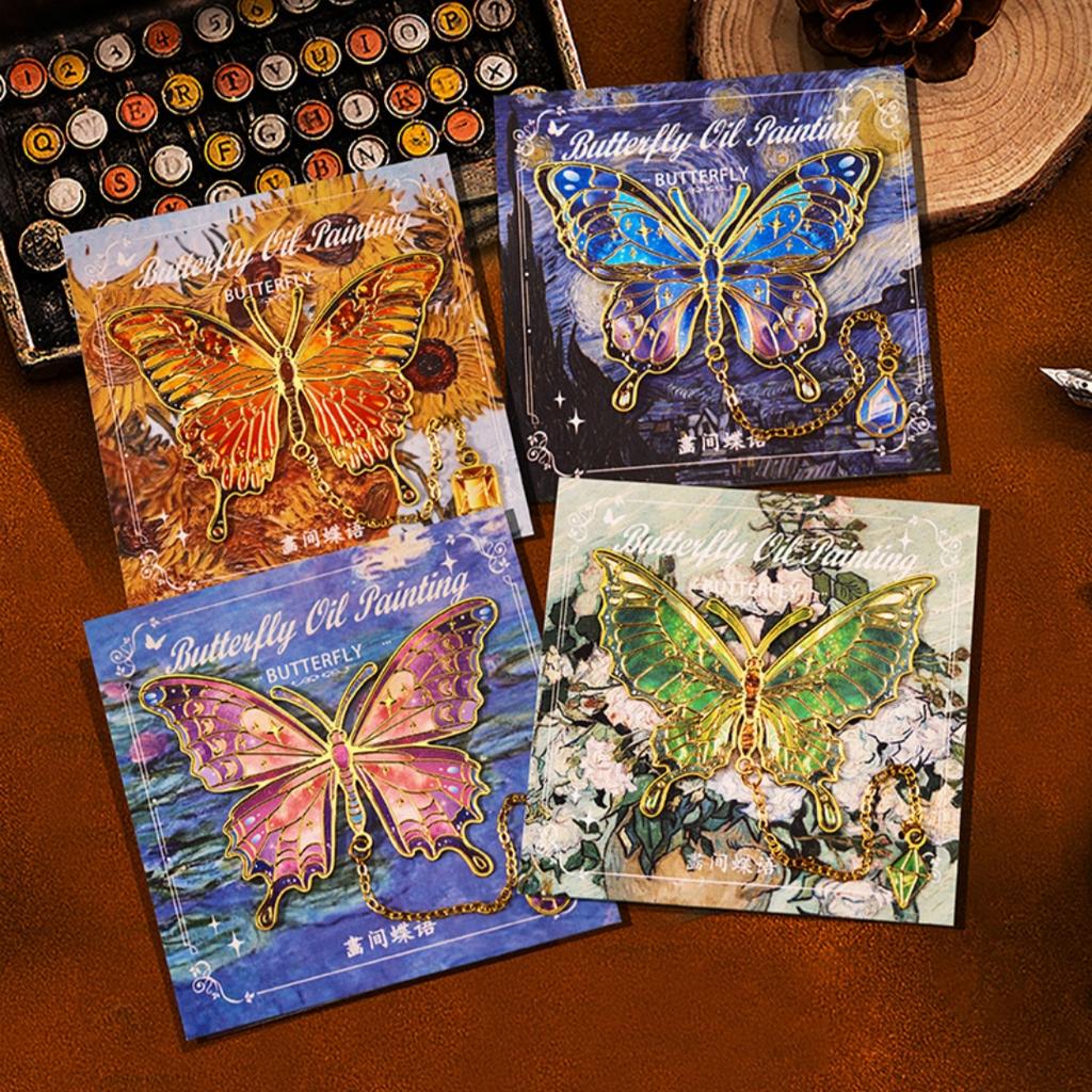 High-grade Butterfly Oil Painting Metal Bookmark Intricate Vintage Hollow Out Bookmark Souvenir Teachers Reward Students Gifts