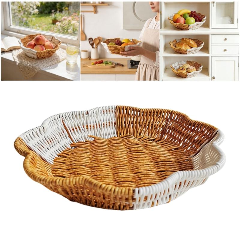Elegant Double Tone Wicker Style Fruit Tray For Dessert And Snacks Durable PP Materials Holders With Multiple Compartments
