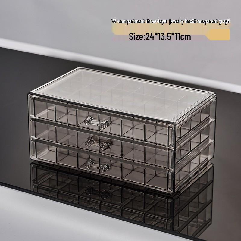 Transparent Acrylic Jewelry Storage Box with 72 Compartments for Bracelets, Earrings, Necklaces, and Studs; Anti-Oxidation New Drawer Design.