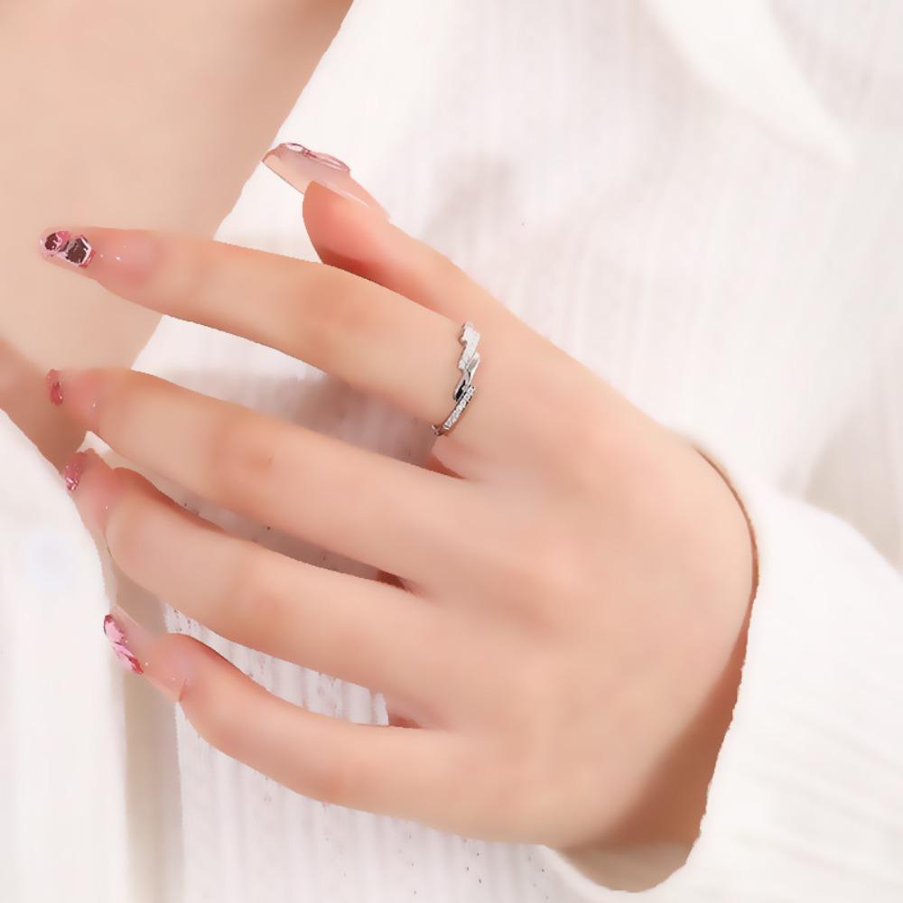 Titanium Steel Ring for Women with Diagonal Micro Pave Diamonds Elegant Couple Rings Trendy Accessories