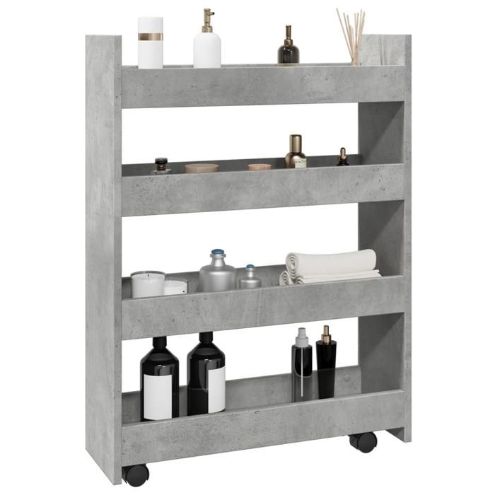 VidaXL Chariot de rangement étroit 4 niveaux gris béton, chariot de rangement mince, chariot roulant, chariot de rangement 855262