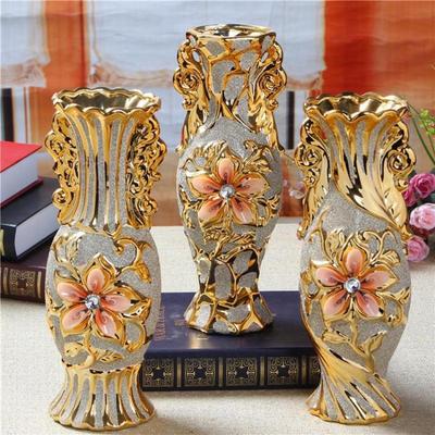 European Ceramic Vase Ornament, Gold Wedding Gift, Living Room Decoration, Soft Home Furnishing