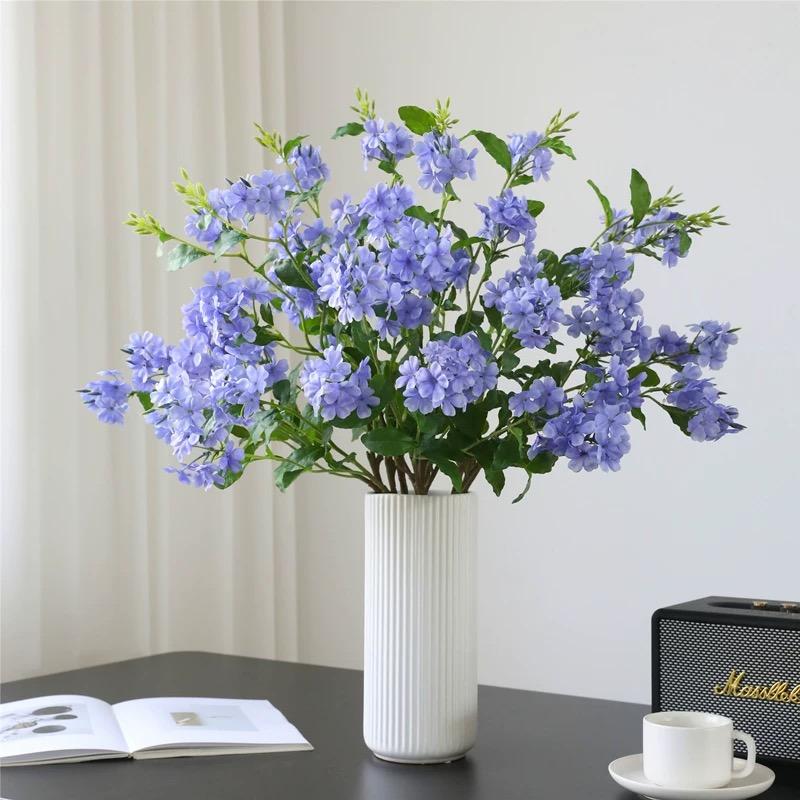 3Pcs/6Pcs Fake Silk Blue Flowers Artificial Plumbago Flower Realistic Blue & White Fake Floral Stems for Arrangements Home Decor