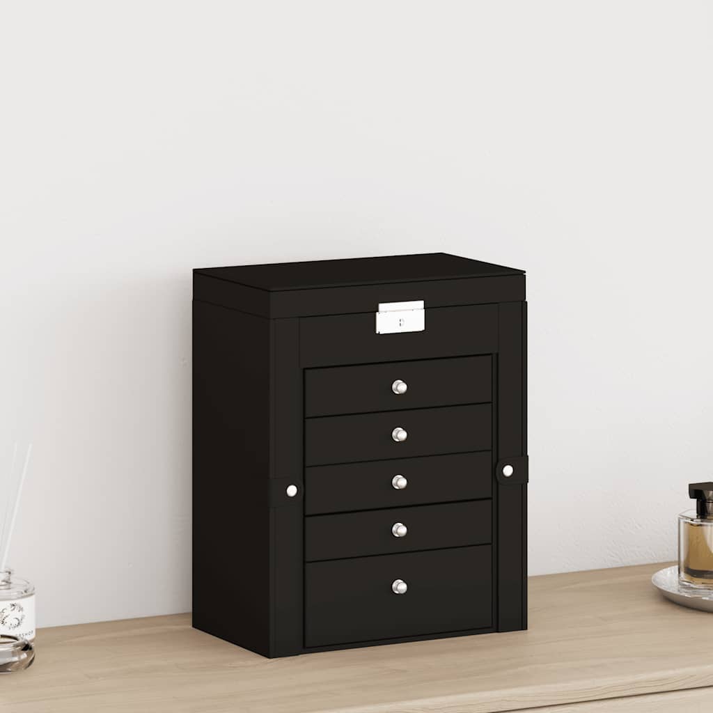 6 Tier Jewelry Box with Mirror and Lock Black