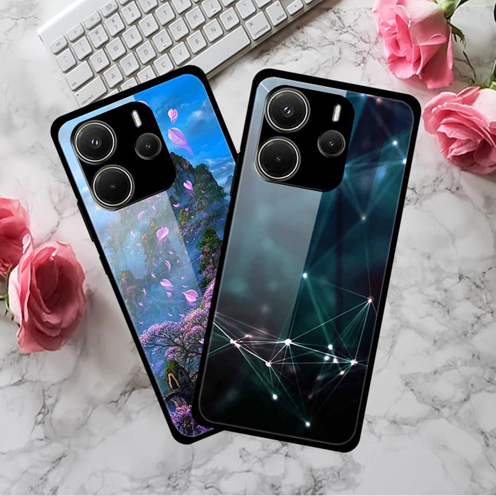 For Xiaomi Redmi Note 14 4G (163.25x76.55x8.16mm) Case Pattern Printed Tempered Glass Phone Cover