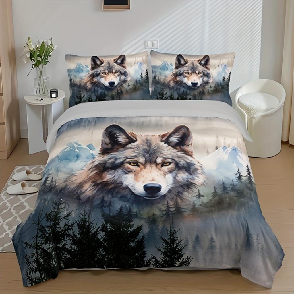 3pcs Wild Forest Wolf 3D Printed Bedding Set Cozy Comfortable Duvet Cover King Queen Twin Size Birthday Gift Bedroom Decoration