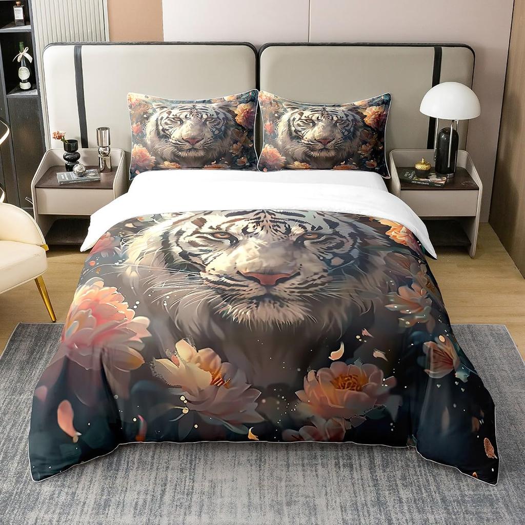 Comforter Tiger And Flowers S For Teens Queen Lightweight S Woodland Wildlife Romantic Bedding Set Bedroom Decor