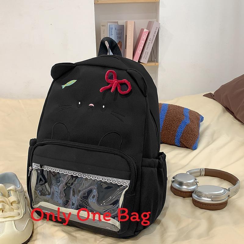 

Bow Cute Cartoon Backpack For Teens With Nylon Material For Daily Use S чорний