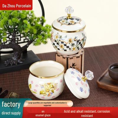 Versatile Enamel Storage Can with Lid for Kitchen: Ideal for Chili Oil, Condiments, Seasonings, Dried Fruits, and Tea.