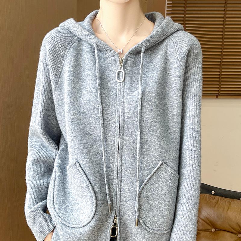 Women's Hooded Knit Cardigan 2024: Stylish Loose-Fit Zipper Sweater for Autumn-Winter