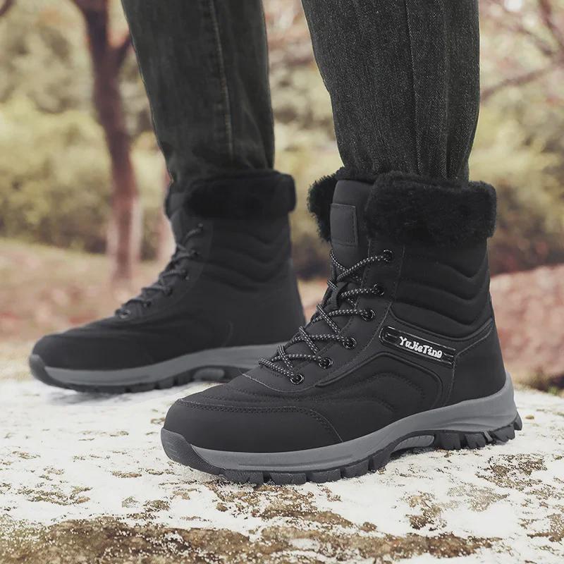 Men's Waterproof Non-Slip Winter High Top Snow Boots - Thickened Velvet Cotton, Large Size