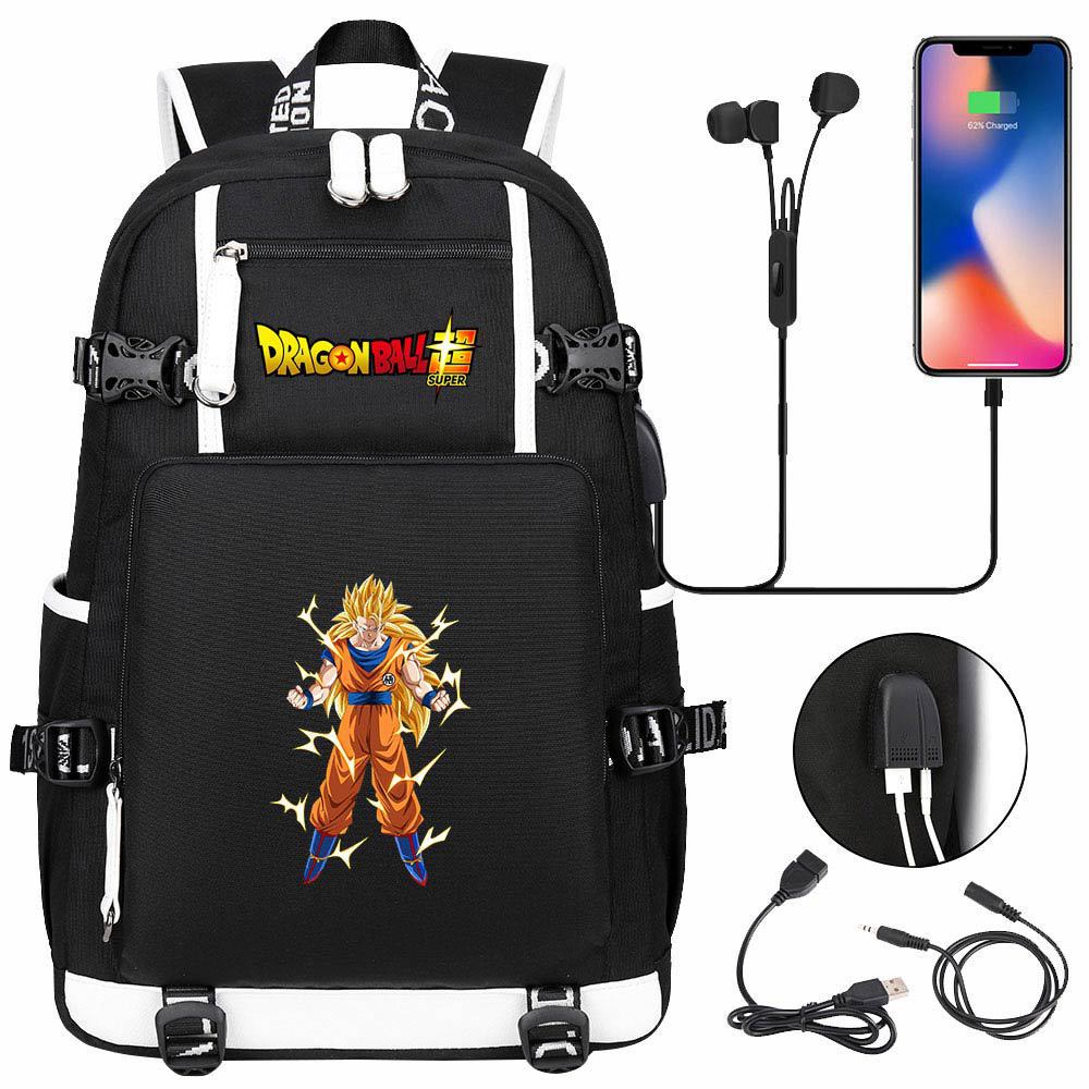 Vegeta Sun Wukong Dragon Ball Ultra USB Headphones Teen Student School Bag Men's and Women's Leisure Travel Backpack