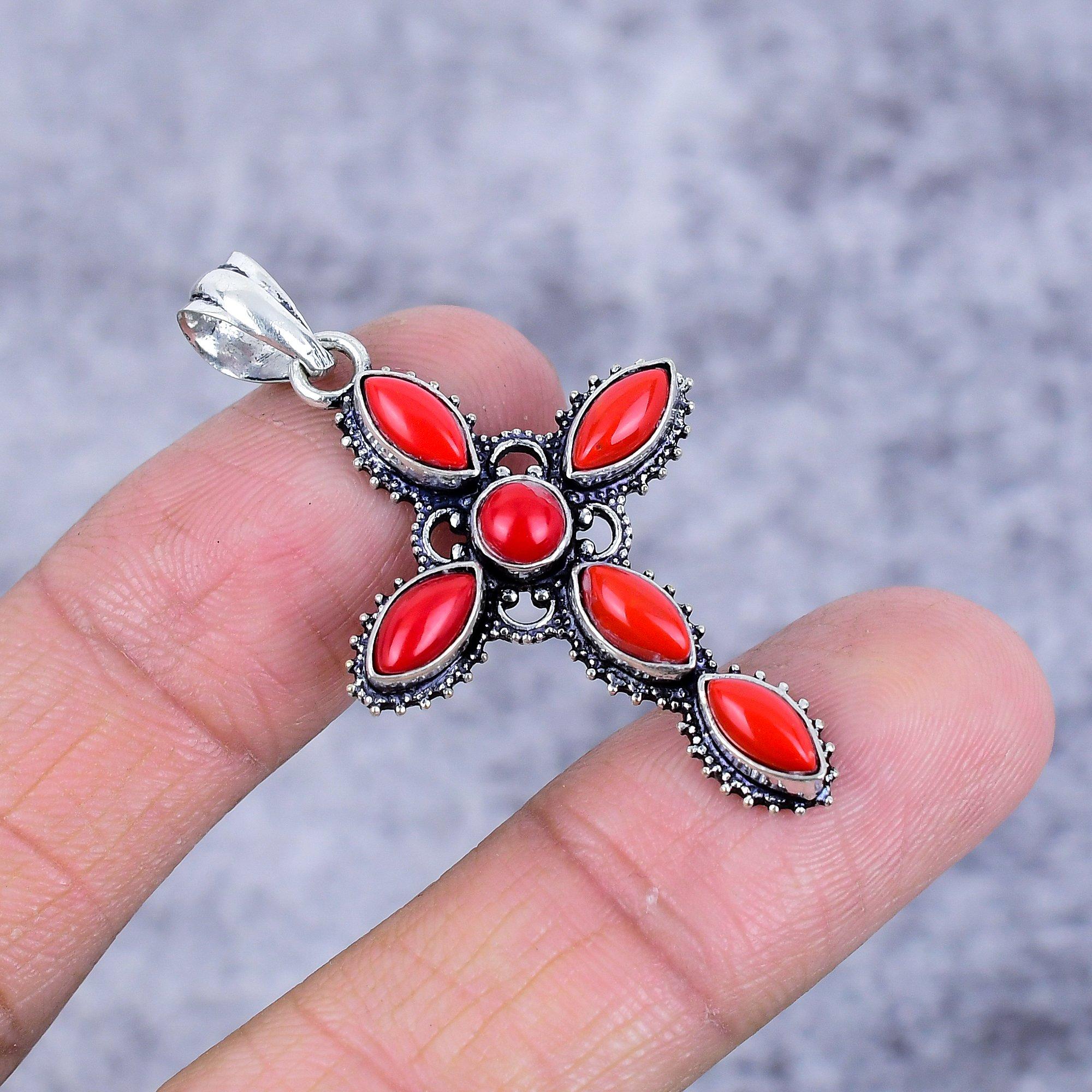 

Italian Red Coral Gemstone 925 Sterling Silver Jewelry Pendant 1.89 M-2691