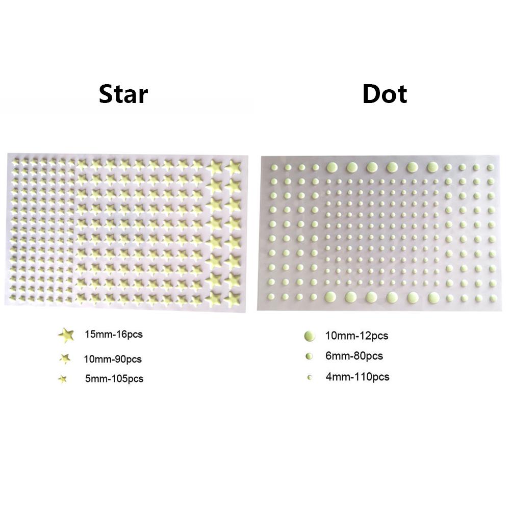 202Pcs Fluorescent Wall Sticker Glow In Dark Decal Stickers Stars Dots Bubble 3D Bedroom Ornament  Luminous DIY Kids Room Decor