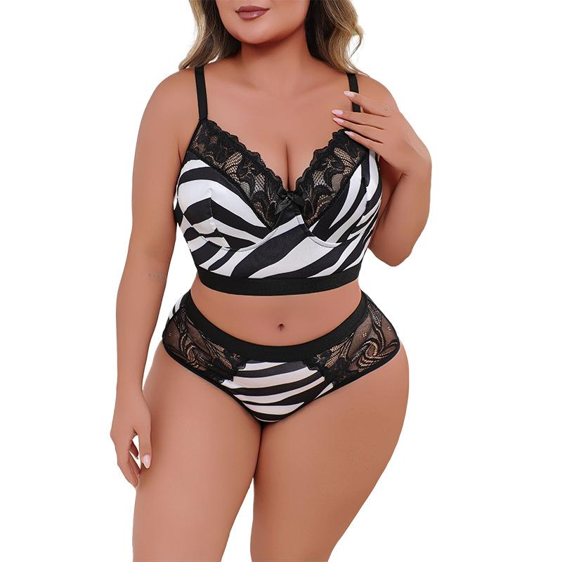 

Сексуальный кружевной комплект нижнего белья большого размера с принтом зебры, женский комплект из двух предметов: бюстгальтер с пуш-апом на подтяжках и трусики XXXXL