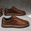 Men's Casual Slip-on Leather Loafers - British Style, Elastic Band, Versatile Youthful Design, White.
