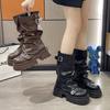 Damenstiefel 2026 Frühling Herbst Braun Maillard Retro Neue Absatzsteigerung Bequem Rutschfest Mode Gürtelschnalle Stiefel