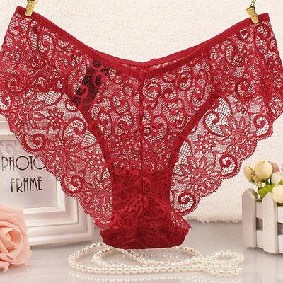 Women's Transparent Floral Bow Soft Briefs Full Lace Panties High-Crotch Female Underwear