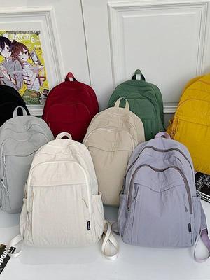 Large-Capacity Solid Color Backpack for Female Students, Lightweight Japanese & Korean Style Laptop & Campus Bag