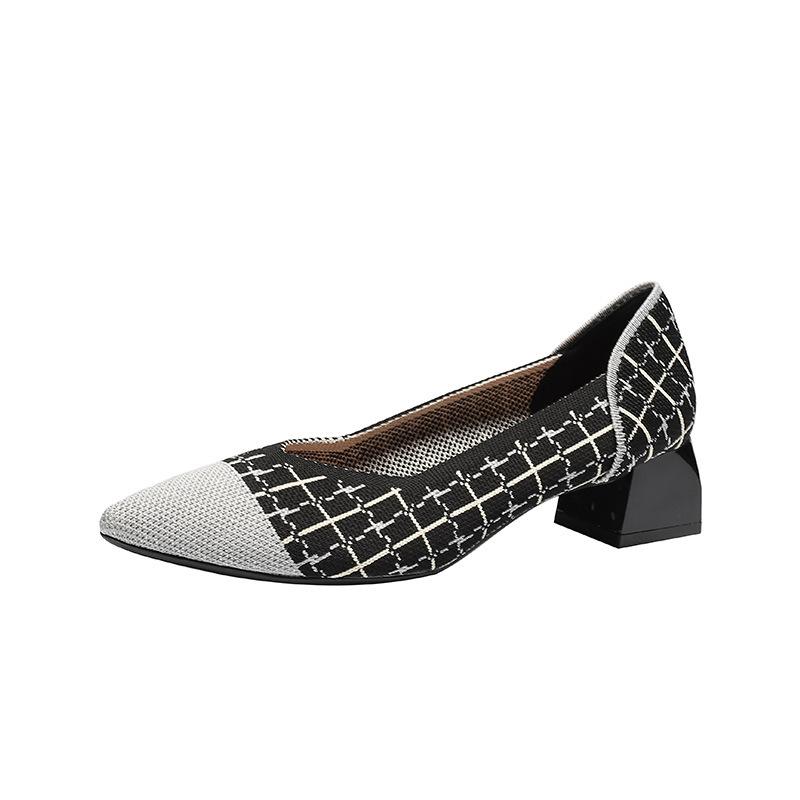 

Новые толстые каблуки, соответствующие цвету, легкие, заостренные плетеные женские туфли, удобные и универсальные одинарные туфли, летящие плетеные женские туфли 34
