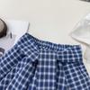 Girls' Korean Style Checkered Skort with Short Sleeve Top - EXB019