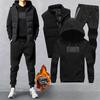 Autumn and Spring Sports Suit Men's Three-piece Suit Hooded Sweater Plus Velvet Clothes Vest Jacket Pants Sports Suit Men's Suit