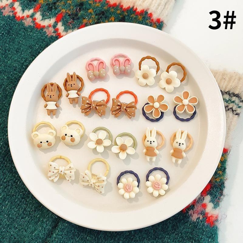 10-20 st/set Söta tecknade björn kanin hårband flickor elastiskt gummiband huvudbonad blomma rosett baby barn håraccessoarer ornament