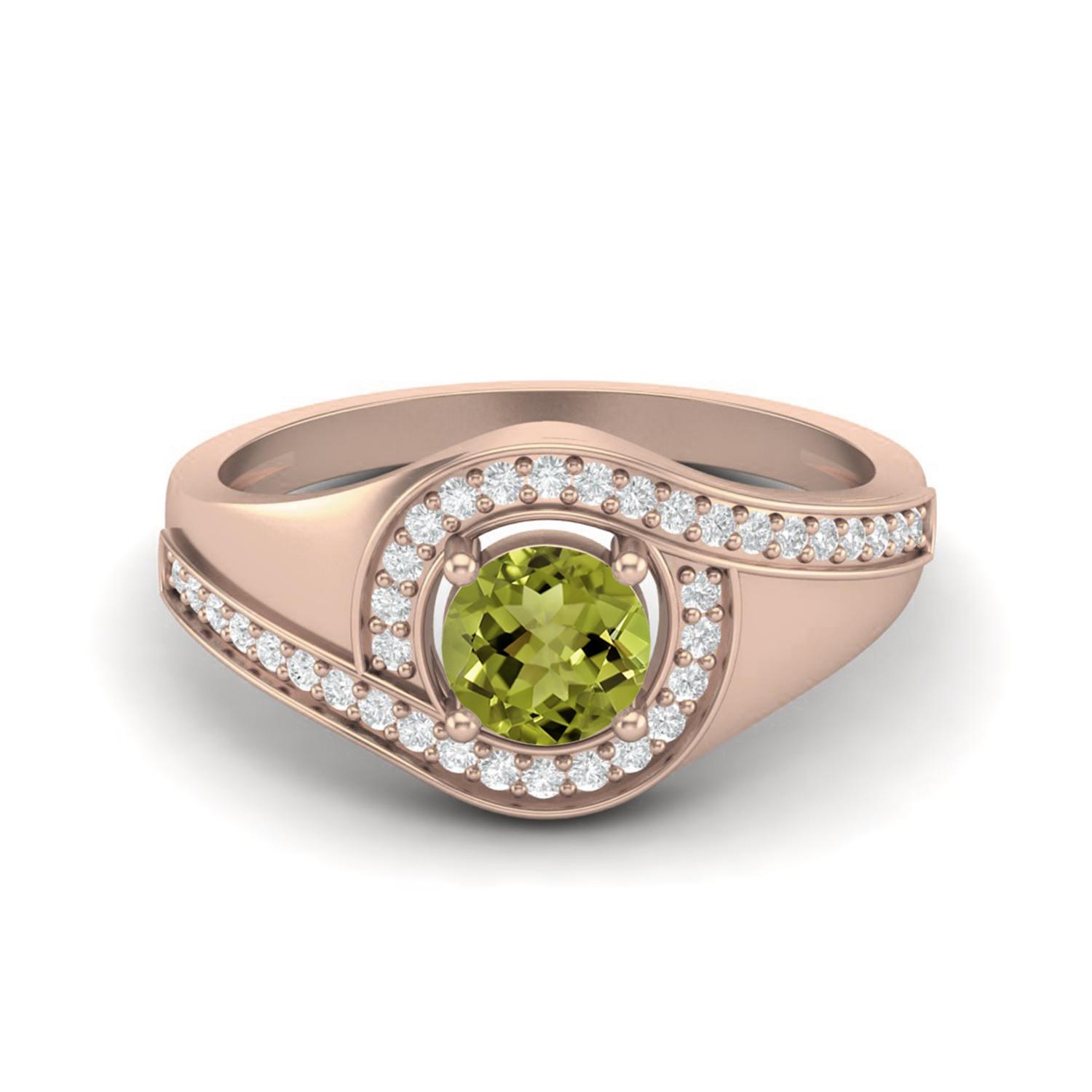 5mm Round Peridot 925 Sterling Silver Rose Vermeil Solitaire Halo Women Engagement Ring 5