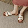 Ins giant easy to wear~ retro square head open-toed flat sandals women wear simple one-word slippers in summer