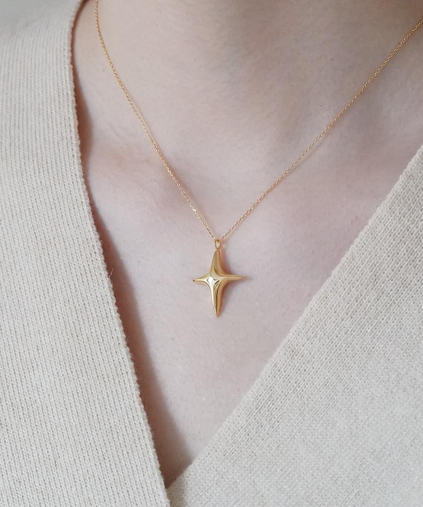 Alleun Silver 925 Star Cross Chain Lucky Long Silver Necklace