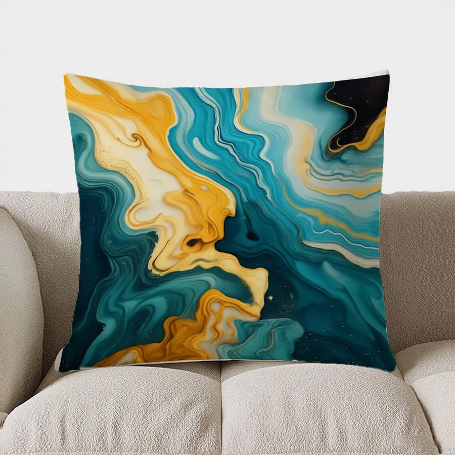 Home Decor Abstract Gold & Teal Marbled Cushion Cover Pattern Cushion Cover Suitable For Sofa Bedroom Car Pillow Cover