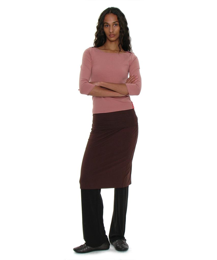 Partimento Woman Pwc Folding Waist Jersey Midi Skirt_Dark Brown