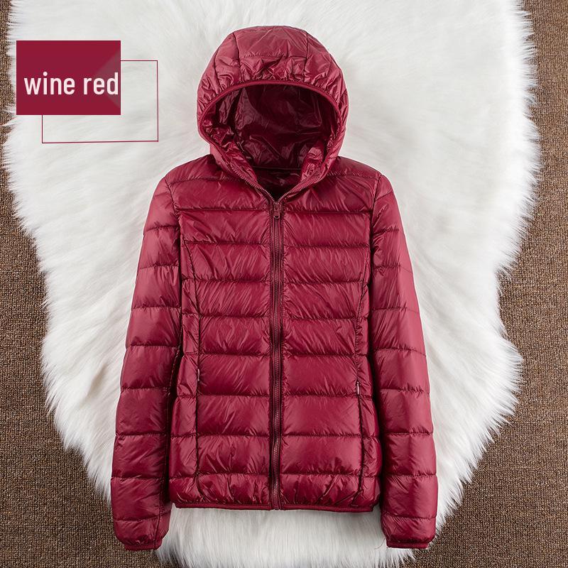 2026 Women's Lightweight Hooded Stand Collar Slim Down Jacket - Short Korean Style White Duck Outerwear