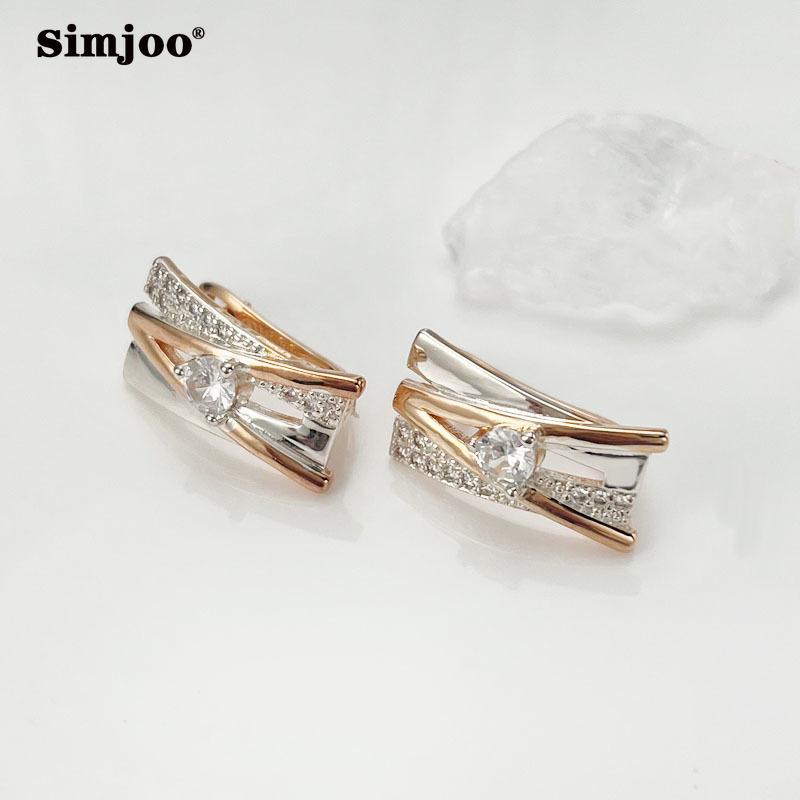 SIMJOO Zircon Earrings Rose Gold Color Hollow Earrings for Women