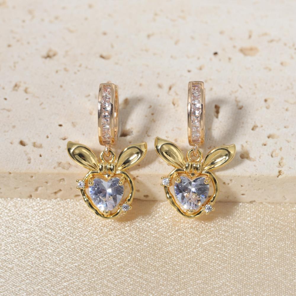 

1 Pair Cute Bunny Dangle Earrings for Women Zirconia Earring Jewelry Wedding Party Accessories золотий