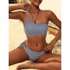 One Shoulder Striped Solid Two Piece Bikinis Set Women Sexy Swimwear Female Swimsuit Beachwear